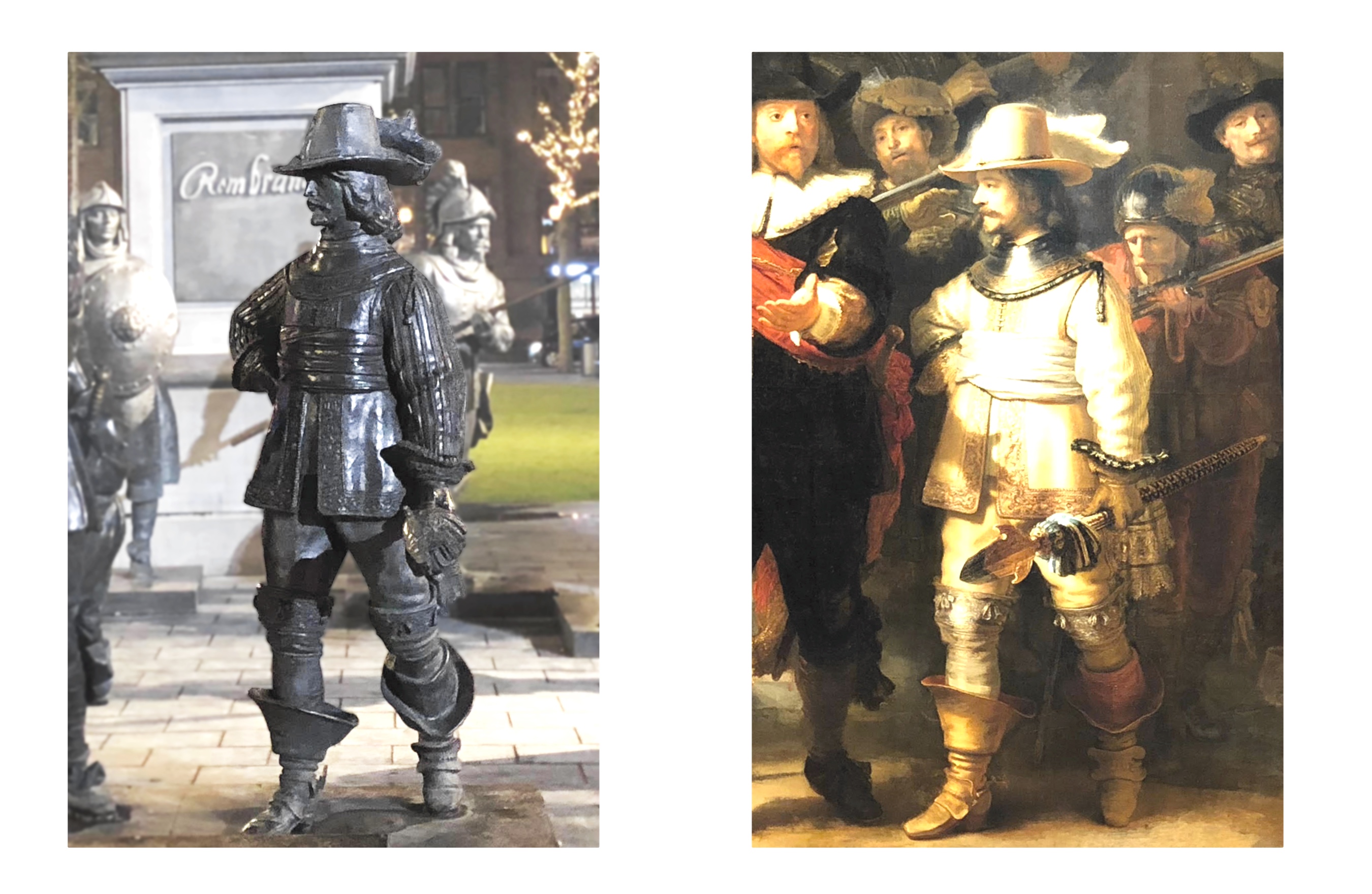 Comparison of the Captain in the painting vs sculpture